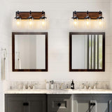 Lanhall 3-Light Farmhouse Bathroom Light Fixtures Vintage Bathroom Vanity Lights Over Mirror Black and Wood Painted Metal Vanity Light for Bathroom with Glass Shades E26 Socket Lanhall