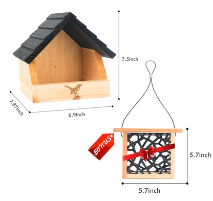 Cedar Open Nesting Box - Cardinal Swallow Bird House Shelter Shelf -Suet Cake Bird Feeder - Birdhouse for Pheobe,Blackbird,Robins,Doves DIY Birdhouse Feeder Kits for Adults.