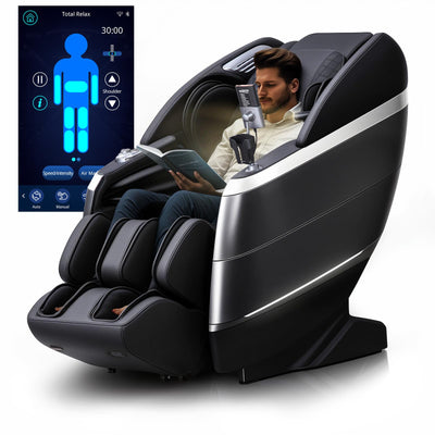 HealthRelife 4D Massage Chair Full Body, 166° Flexible Track, 18 Modes, 11Technique, 36 Airbag Massage, with Yoga Stretch, Foot Massage, Zero Gravity Massage Recliner（Black）