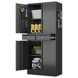 JAORD Metal Storage Cabinet with 2 Drawers and Pegboard, Garage Storage Cabinet with Locking Doors and 2 Adjustable Shelves, 71" H Steel Cabinets for Garage, Home, Office, School, Black JAORD