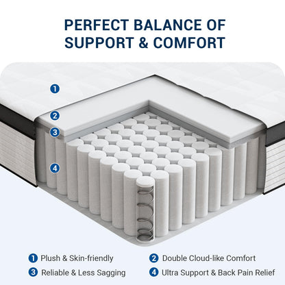 Avenco 10 Inch Twin Mattress, Hybrid Mattress in a Box with Independent Spring, Soft and Comfort Medium Firm Twin Size Mattress, Edge Support, Pressure Relief, Back Pain Relief, CertiPUR-US.