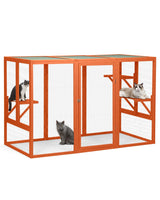 Catio Outdoor Cat Enclosure,71" L Outside Cat House Weatherproof, Wooden Catios for Cats Patio, Cat Houses with 3 Platforms (Orange-Red, Large) Nyeekoy