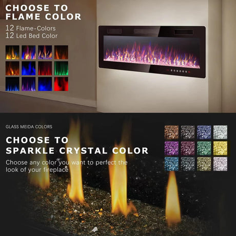 Vitesse 50 inch Ultra-Thin Electric Fireplace in-Wall Recessed and Wall Mounted Linear Fireplace Heater with Multicolor Flame,Timer,Low Noise,750/1500W,Touch Screen & Remote Control(50’’) VITESSE