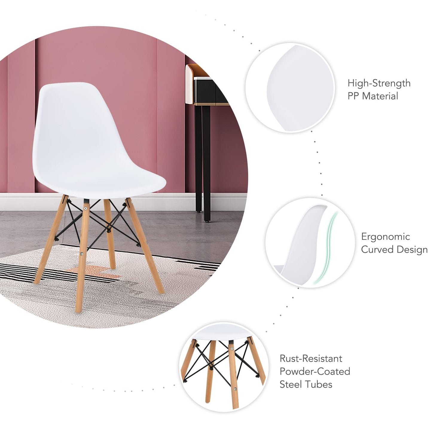 Giantex 5-Piece Dining Table Set, Modern Round 31.5" D Dining Table & 4 DSW Chairs W/Solid Wood Legs, Home Furniture Set for Small Spaces Dining Room Kitchen Restaurant, White - WoodArtSupply