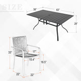 Anmutig 7-Piece Outdoor Dining Set, Powder Coated Steel Table with 6 Stackable Sling Chairs, 63 x 38 Inch Table Grey Fabric Anmutig