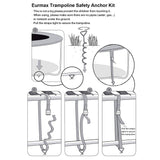 Eurmax USA Trampoline Stakes Heavy Duty Trampoline Parts Corkscrew Shape Steel Stakes Anchor Kit with T Hook for Trampolines -Set of 4 Bonus 4 Strong Belt,Black Eurmax