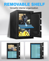 Fdsutvit Safe Box 2.2 Cu Ft, Steel Security with Digital Electronic Keypad, Safety Lock Box, Sensor Light, Removable Shelf, Home Safe for Valuables Documents Money Jewelry Guns Fdsutvit