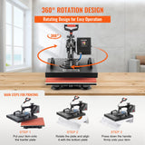 VEVOR Heat Press Machine - 6 in 1 Combo Heat Press Sublimation Machine for DIY T-Shirts/Hats/Mugs/Heat Transfer Projects, 15x15 Multifunction Swing Away Heat Press with 360° Rotation(Color May Vary) VEVOR