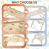 KidsBuddy Pikler Triangle Set with Cushion 9 in 1 Climbing Toys for Toddlers 1-3 Indoor Baby Climbing Gym Toddler Montessori Toys Wooden Climbing Toys with Maze Toys, Shape Sorting Toys, Dinosaur Car KidsBuddy