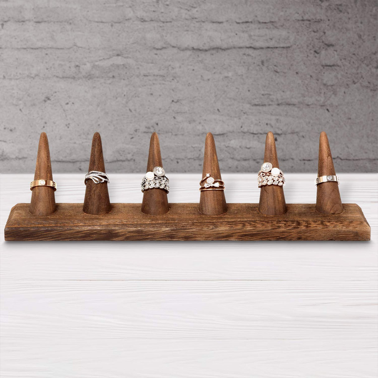 MOOCA 2 Pcs Set Finger Ring Stand Jewelry Display Holder Showcase Display Stands 11 x 2 1/4 x 2 3/4 in, Brown Color MOOCA