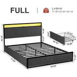 ROLETALENT Full Size Bed Frame with Headboard and Storage,Upholstered Bed Frame Full with Charging Station & LED,Velvet Platform Bed Frame with 2 Drawers,Metal Support,No Box Spring Needed，Dark Grey ROLETALENT