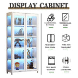 qeknxks Display Cabinet with Glass Doors, 5-Tier Metal Curio Cabinet, Glass Display Cases for Figurine, Toy Organizers Rack & Display Shelf, Kids Bookcase for Home Office, Playroom, Living Room qeknxks