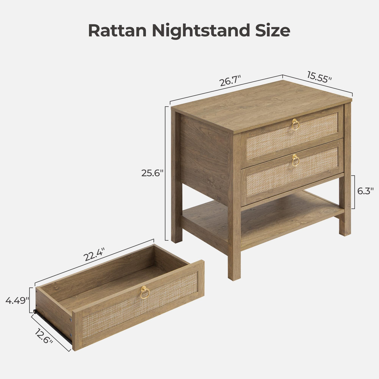 SICOTAS Night Stand Set of 2, Rattan Nightstand with Drawers and Storage Shelf - Boho Bedside Table Narrow Side Table for Bedroom, Small Space SICOTAS