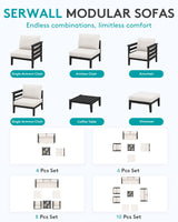 SERWALL HDPE Outdoor Furniture Set, 4 Pieces Patio Sectional Sofa Set, All-Weather Wood-Like Outdoor Sofa with Coffee Table for Deck, Garden, Black Frame with Khaki Cushion SERWALL