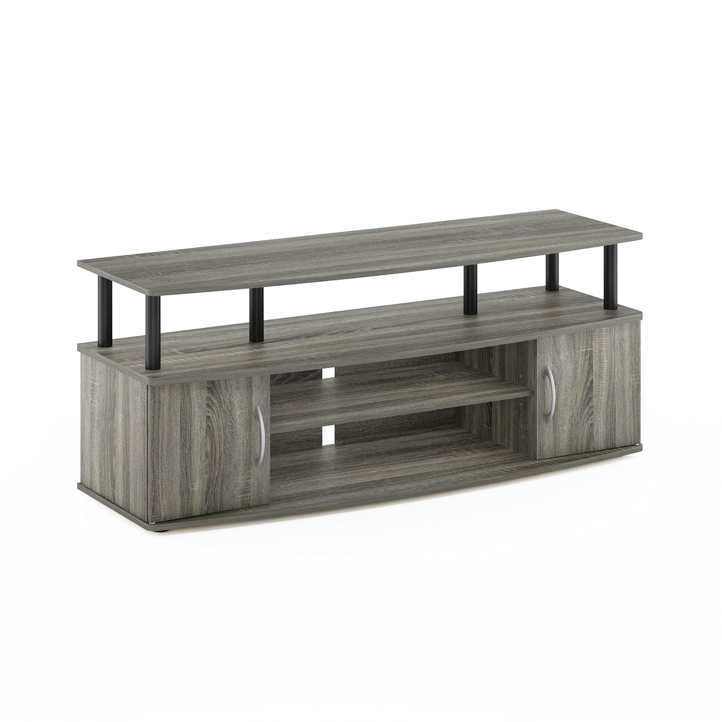 Furinno JAYA Large Entertainment Stand for TV Up to 55 Inch, French Oak Grey/Black - WoodArtSupply