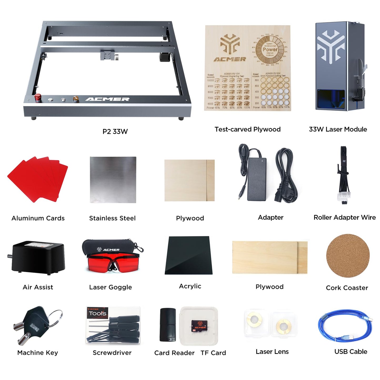 P2 Laser Engraver, 33W Output Laser Cutter, 180W Laser Engraving Machine, CNC Laser Cutter and Engraver Machine for Stainless Steel, Wood, Metal, Acrylic, Leather etc. - WoodArtSupply