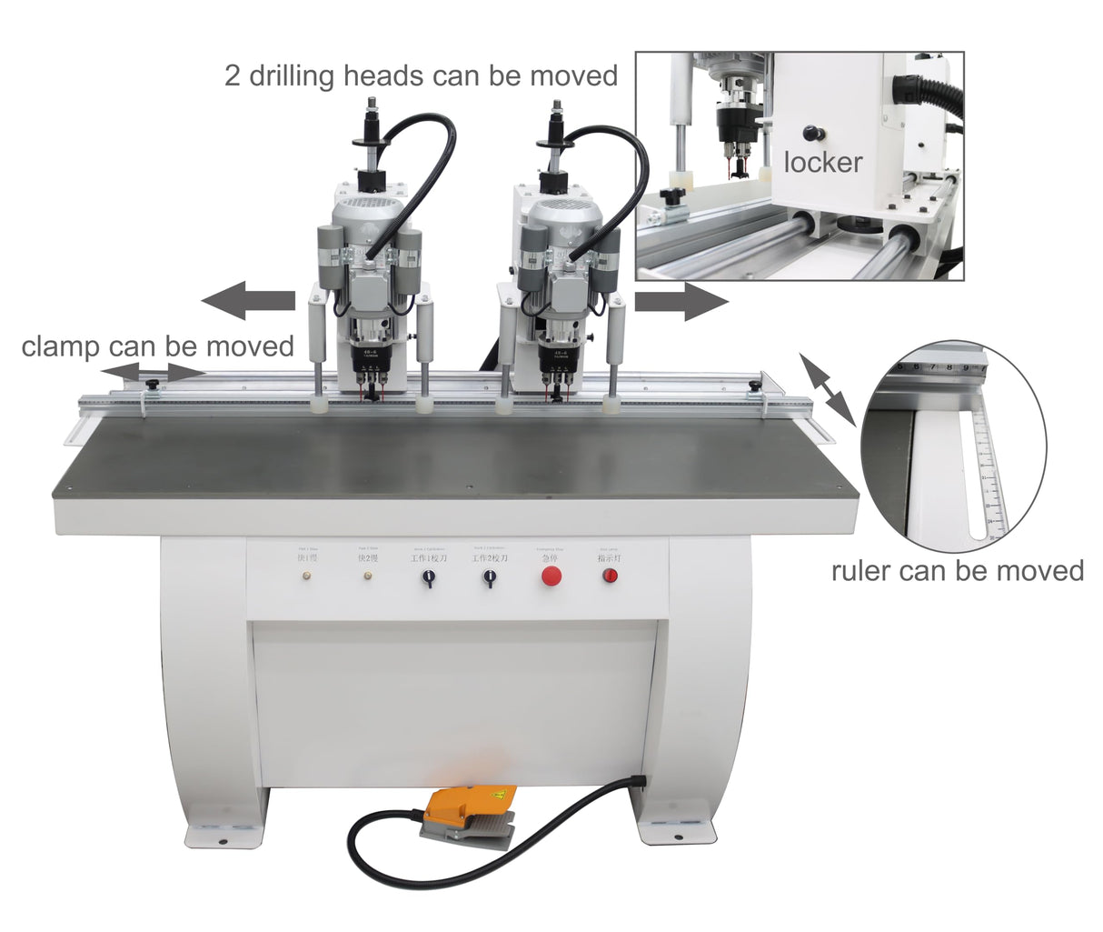 TECHTONGDA Hinge Boring Machine Woodworking Hole Drill Wood Electric Pneumatic Hole Puncher 0-2inch Drilling Depth Double Heads 48-6 TECHTONGDA
