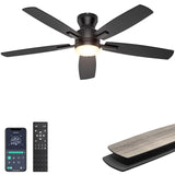Ohniyou Ceiling Fans with Lights, 52'' Low Profile Ceiling Fan with Light and Remote/APP Control, Modern Flush Mount Ceiling Fan for Indoor Bedroom Living Room, Dimmable, Qiuet DC Motor, Black Ohniyou