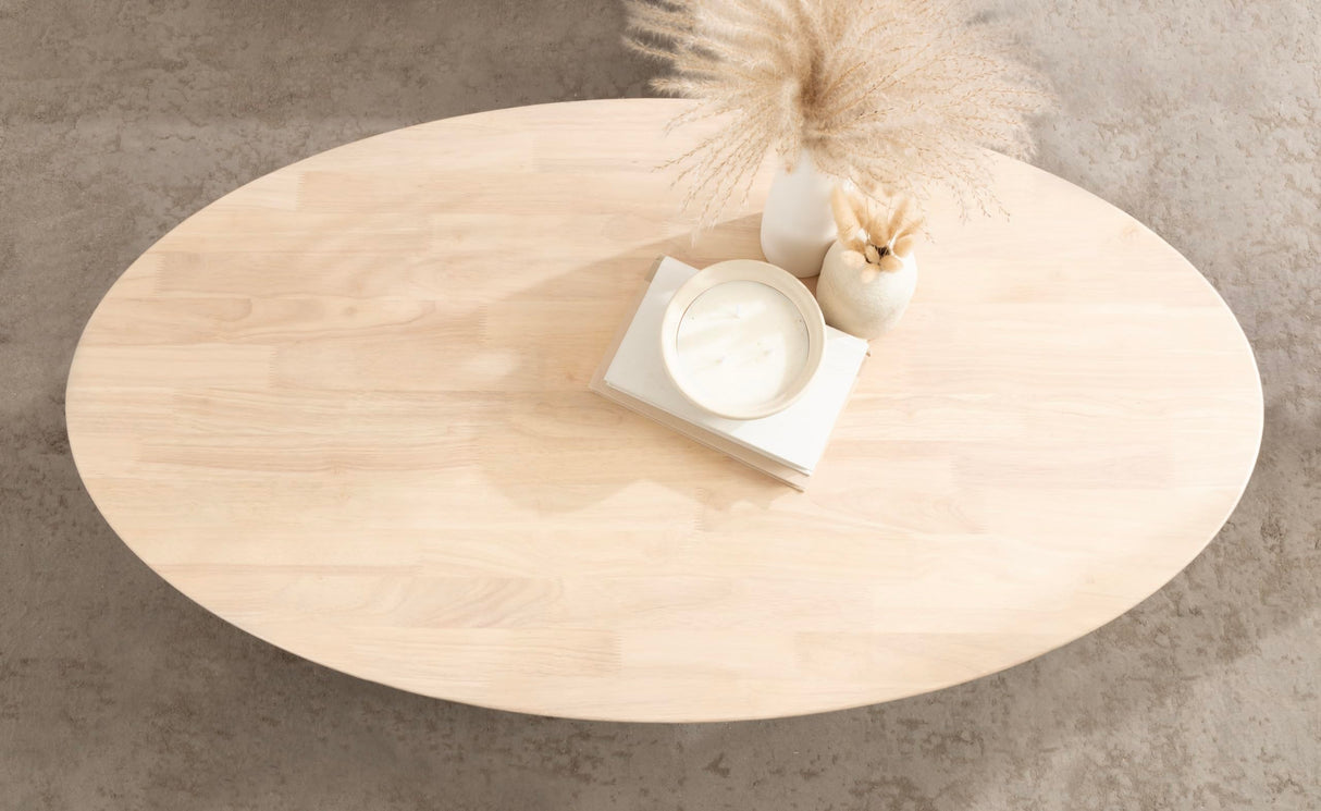 Kate and Laurel Nylah Oval Wooden Coffee Table; 48 x 26 x 18; Light Natural; Transitional Tiered Living Room Table with Solid Wood Construction and Sculptured Dowel Legs Kate and Laurel