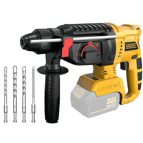 Cordless Rotary Hammer Drill for Dewalt 20V MAX Battery, Brushless SDS Rotary Hammer with Safety Clutch for Concrete/Masonry, 4 Modes with 360°Auxiliary Handle and 4 Drill Bits (Battery not included) AODERTI