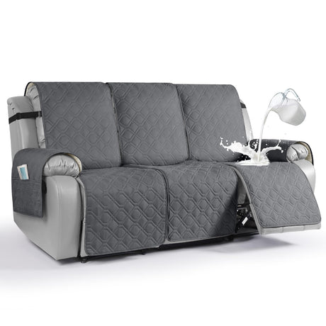 VANSOFY Waterproof Recliner Couch Covers, Sofa Covers 1-Piece Washable Reclining Sofa Cover Non-Slip Furniture Protector with Elastic Straps Pocket for Dogs, Pets(Dark Gray,3 Seater) VANSOFY