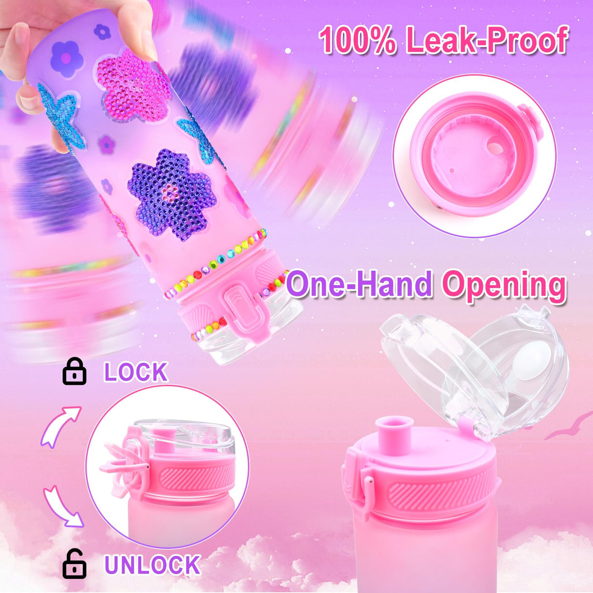 ASIOWELY Decorate Your Own Water Bottle Kits for Girls Age 4-12, Flower Diamond Painting Art and Crafts Gift for Boys Age 4-6-8-10, Fun Gifts Toys for School Birthday Christmas ASIOWELY