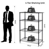 Homeiju 4 Tier Shelving Unit,Heavy-Duty Height Adjustable Storage Rack 1300 LBS Capacity with Adjustable Feet ,Metal Storage Shelves Wire Shelf for Kitchen Garage Laundry ,13.77"D x 35.43"W x 54.33"H Homeiju