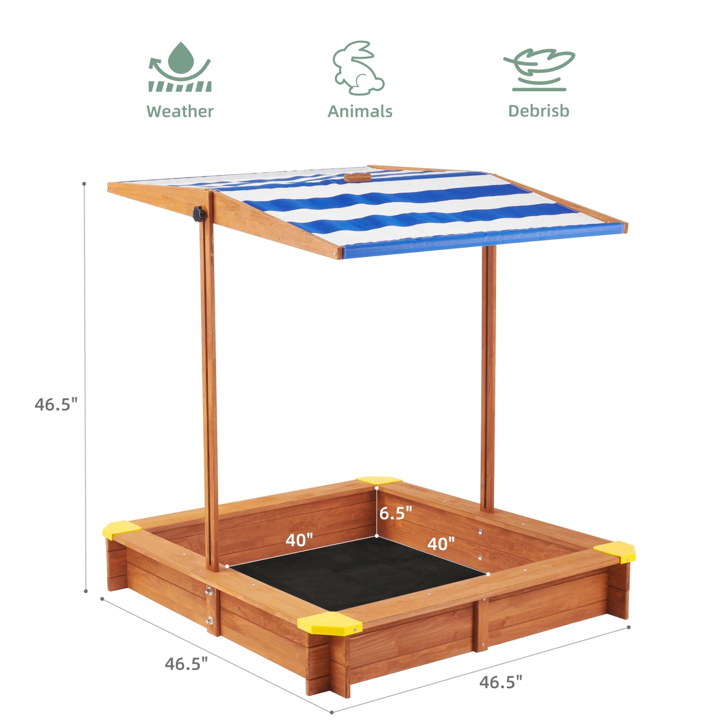 Kids Sandbox with Cover, 46" Wooden Sand Box w/Adjustable Canopy, Large Outdoor Cedar Sandpit for Backyard Play