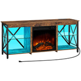 HOOBRO Fireplace TV Stand with Led Lights and Power Outlets, Wooden Media Entertainment Center Console Table with Glass Shelves, Fireplace TV Console for TVs up to 65", Rustic Brown BF140UDDS01 HOOBRO