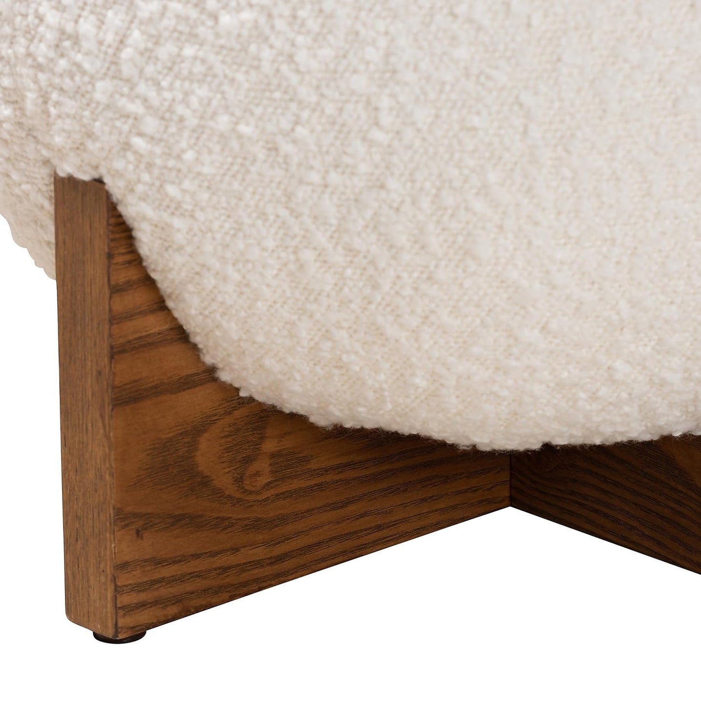 Baxton Studio Fisk Cream Boucle Fabric and Walnut Brown Wood Ottoman Footstool