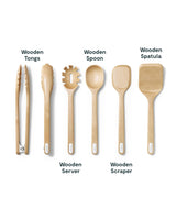 Caraway Wooden Utensil Set - 5 Piece Cooking Utensil Set - Spoon, Server, Scraper, Spatula, & Tongs - Made From FSC-Certified Birch Wood - No Microplastics Caraway