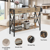 Gizoon 47" Console Table with 3 Drawers, Industrial Entryway Table with 3 Tier Storage Shelves, Narrow Long Sofa Table for Entry Way, Hallway, Couch, Living Room, Kitchen, Grey Gizoon