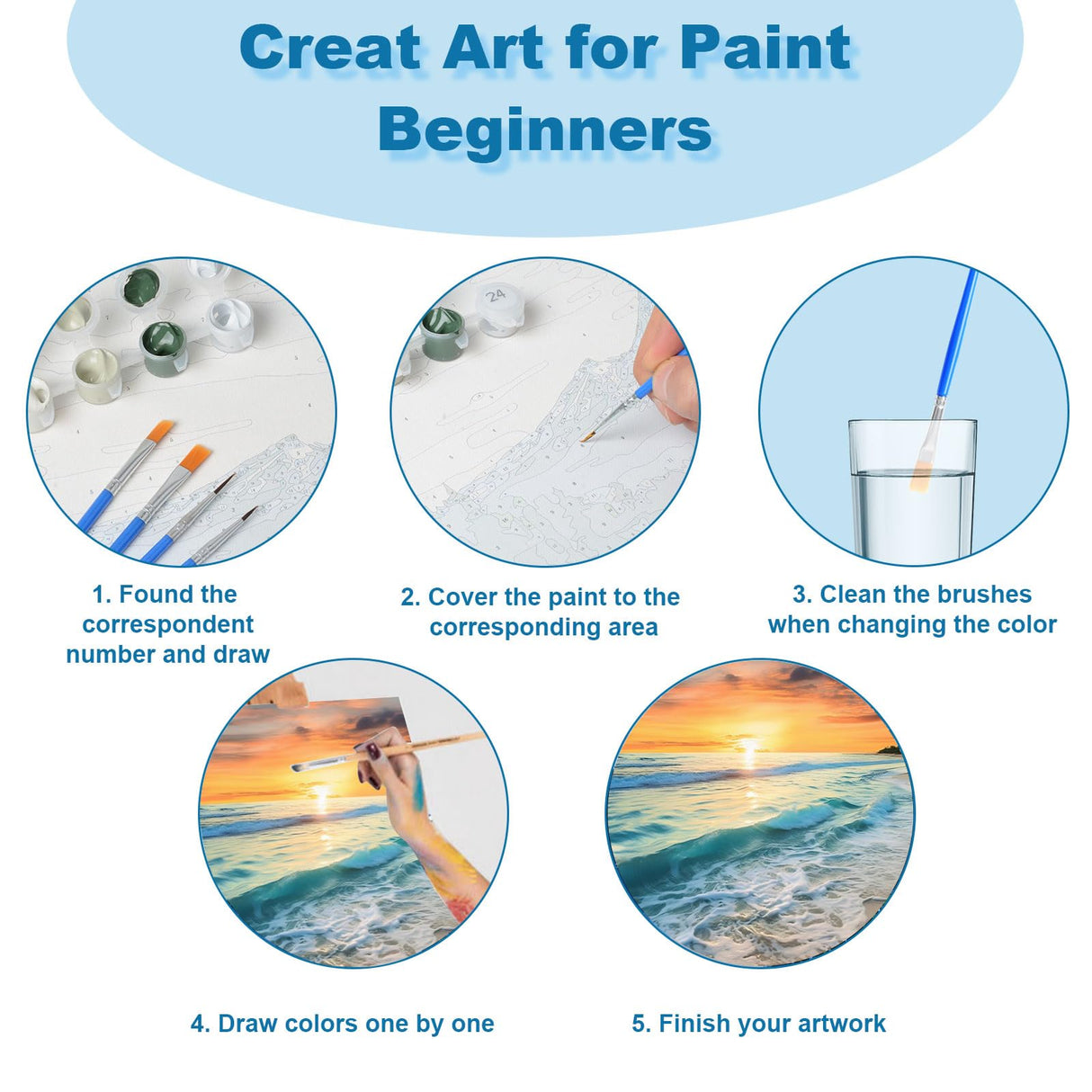 Ninonly Paint by Numbers Kit for Adults with Framed Canvas, 4 Pack Beach Sea Turtle Arts and Crafts for Adults Beginner with Wooden Easel, Paint Brushes, Acrylic Paint, 9 * 12 Inch Ninonly