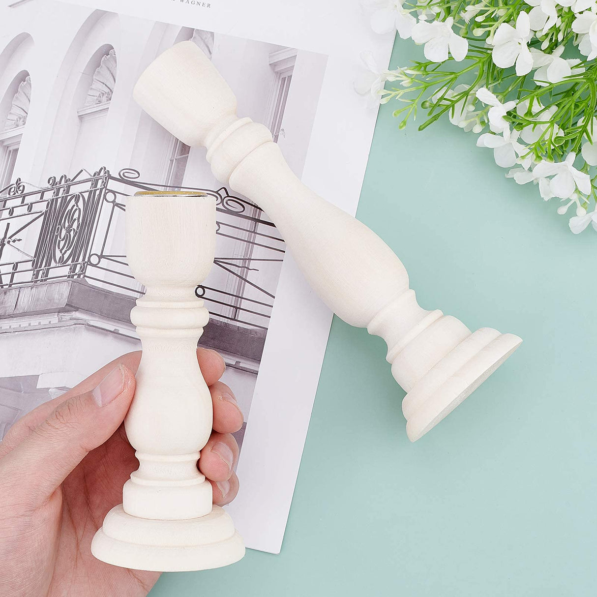 GORGECRAFT 2 Size Unfinished Wooden Candlesticks Wood Holders Metal Candle Holder Cup 4/5 Inch Hole Classics for Home Wedding Decorations GORGECRAFT