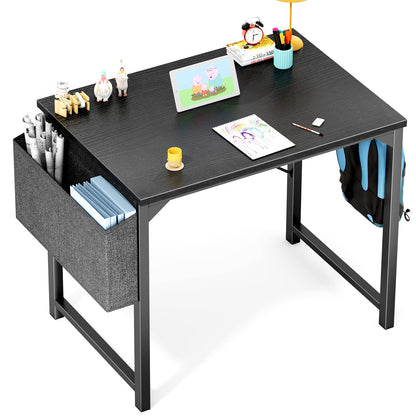 OLIXIS Small Computer Desk 32 Inch Home Office Work Study Writing Student Kids Bedroom Wood Modern Simple Table with Storage Bag & Headphone Hooks, Black - WoodArtSupply