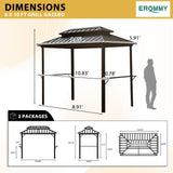 EROMMY 6' x 10' Hardtop Grill Gazebo, Outdoor Metal BBQ Gazebo with Double Galvanized Steel Roof, Permanent Grill Canopy with Side Shelves and Ceiling Hooks for Patio Deck Lawn Backyard Garden (Brown) EROMMY