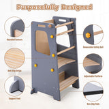 4 in 1 Toddler Kitchen Tower, Kids Kitchen Stool Helper, Standing Tower with Convertible Table and Chair, Toddler Step Stool with Adjustable-Height,Whiteboard and Safety Rail for Kitchen Aokkto