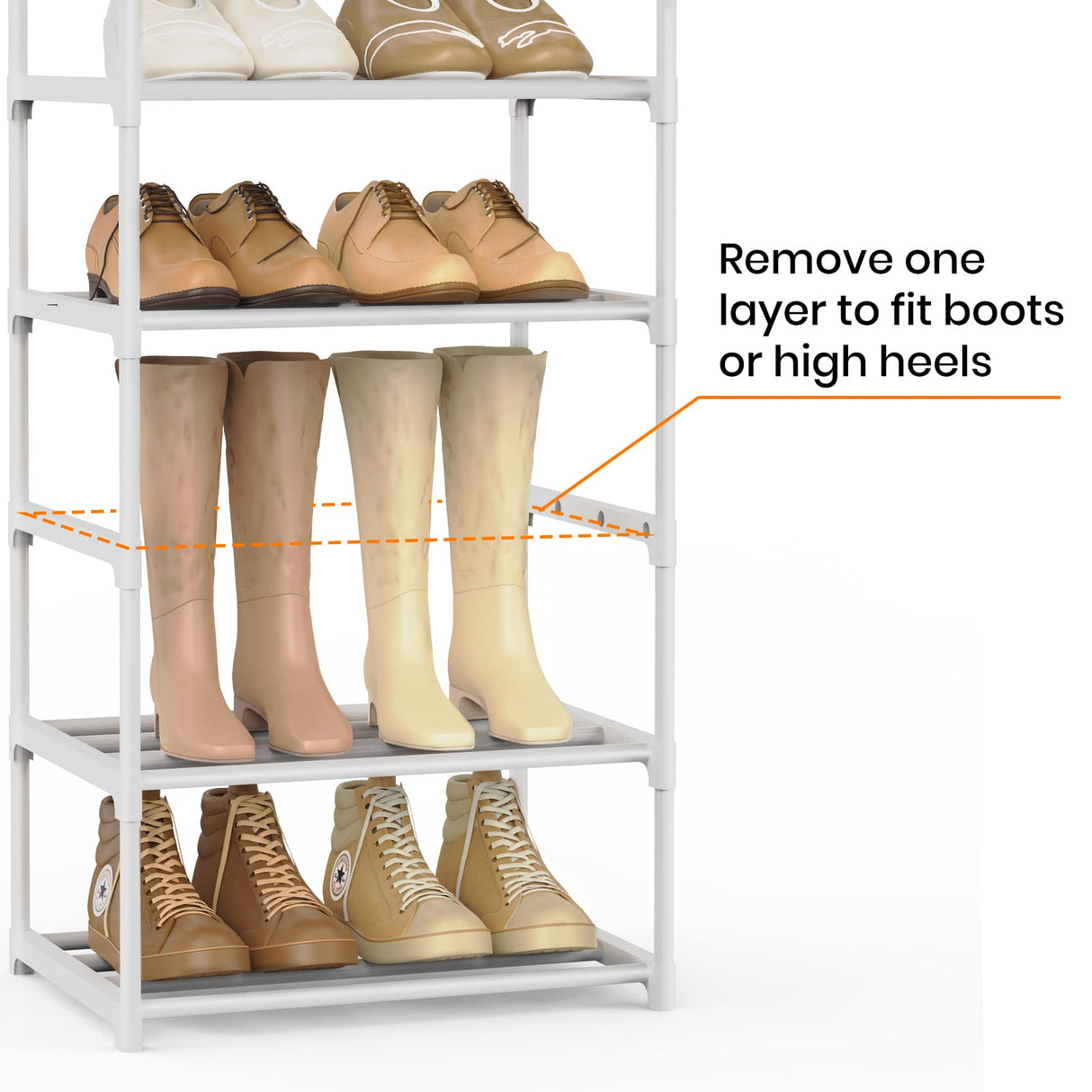 WEXCISE Metal Rack Organizer 10 Tiers Tall for 20-24 Pairs - Narrow Shoe Racks for Closets Entryway - Vertical Boots Organizer Storage - Sturdy White Shelf Cabinet WEXCISE