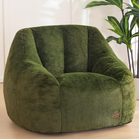 MAXYOYO Bean Bag Chair, Comfy Bean Bag Sofa with Back Support, Faux Fur Bean Bag Chair for Adults and Kids, Stuffed Floor Sofa for Living Room, Bedroom, Apartment, Green MAXYOYO