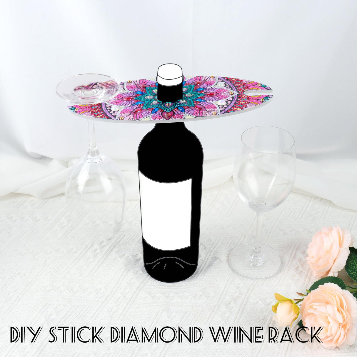 Diamond Painting Wine Glass Rack, DIY Pink Wine Glass Holder Storage Diamond Art Acrylic Organizer Stemware Rack for Bar Kitchen Cabinet (Mandala Style) antor
