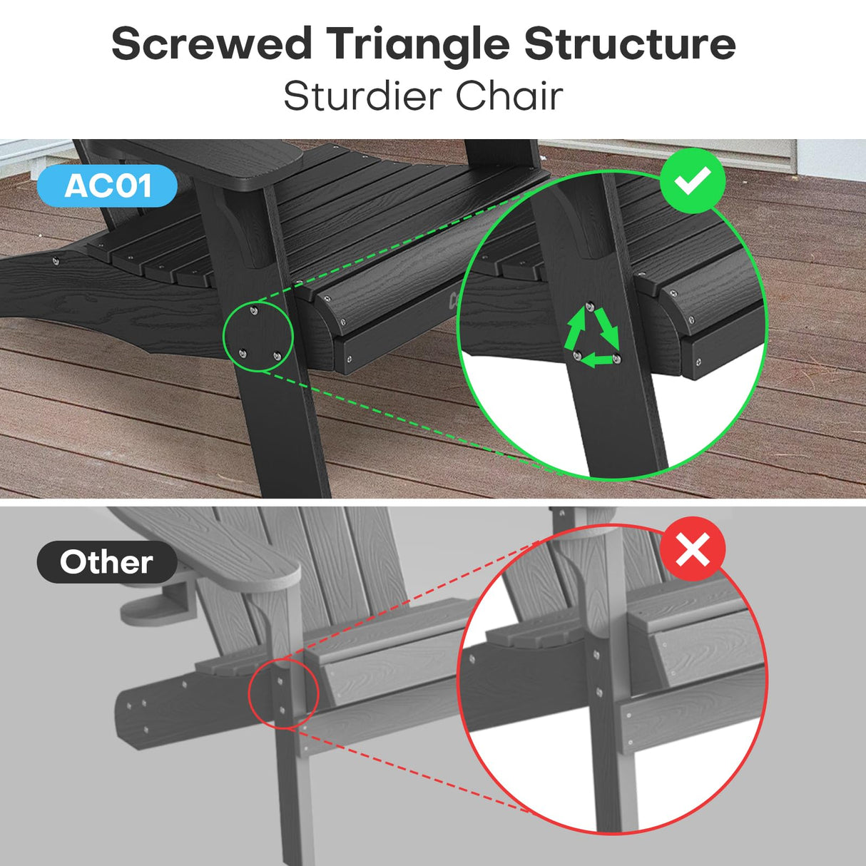Cecarol Oversized Adirondack Chair Plastic, Outdoor Fire Pit Chair with Cup Holder, Adirondack Patio Chair Weather Resistant for Outside, Porch, Lawn, Garden- AC01, Black(Wood Grain) Cecarol