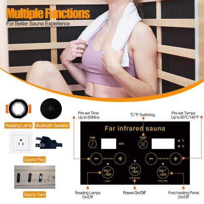 SALUSHEAT Far Infrared Sauna, 1 Person Infrared Sauna, Canadian Hemlock Wood 1290W Low-EMF Infrared Saunas for Home with Control Panel, Bluetooth Speakers, Reading Lamp