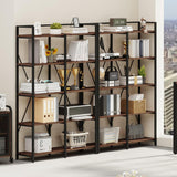 BON AUGURE Industrial Bookshelf, Bookcases and Bookshelves Etagere, Tall Large Farmhouse Book Shelves, 5 Tier Open Bookcase, Wood Metal Shelving Unit for Bedroom, Office (Rustic Oak) BON AUGURE