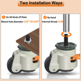 Leveling Stem Casters, M12 Thread Casters Set of 4 Heavy Duty with Leveling feet, 2200 LBS Retractable Caster Wheels with Upgraded Ratchet Arm, Adjustable Height Casters for Workbench, Machine Wieyunn