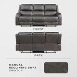 Lexicon Manual Double Reclining Sofa, Polished Microfiber Manual Wall Hugger Sofa Recliner for Living Room, Home Theater Seating, Track Arm, Stitching Cushion, Padded Foam Seat Cushion, Gray Lexicon