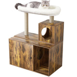 YOCAN Multi-Functional Cat Tree with Litter Box Enclosure, Wooden Apartment with Scratching Post, Modern Style Cat Tree Furniture with Hidden Tower, Cat House Furniture (Brown, L:31.5'') YOCAN