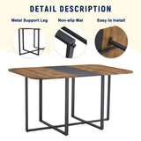 LFVFFA Dining Room Table Set for 6, Space-Saving 60" Wood Color Kitchen Table with PU Leather Chairs, Modern 7-Piece Retangular Dinner Table Set for Apartment Conference Room Small Spaces LFVFFA