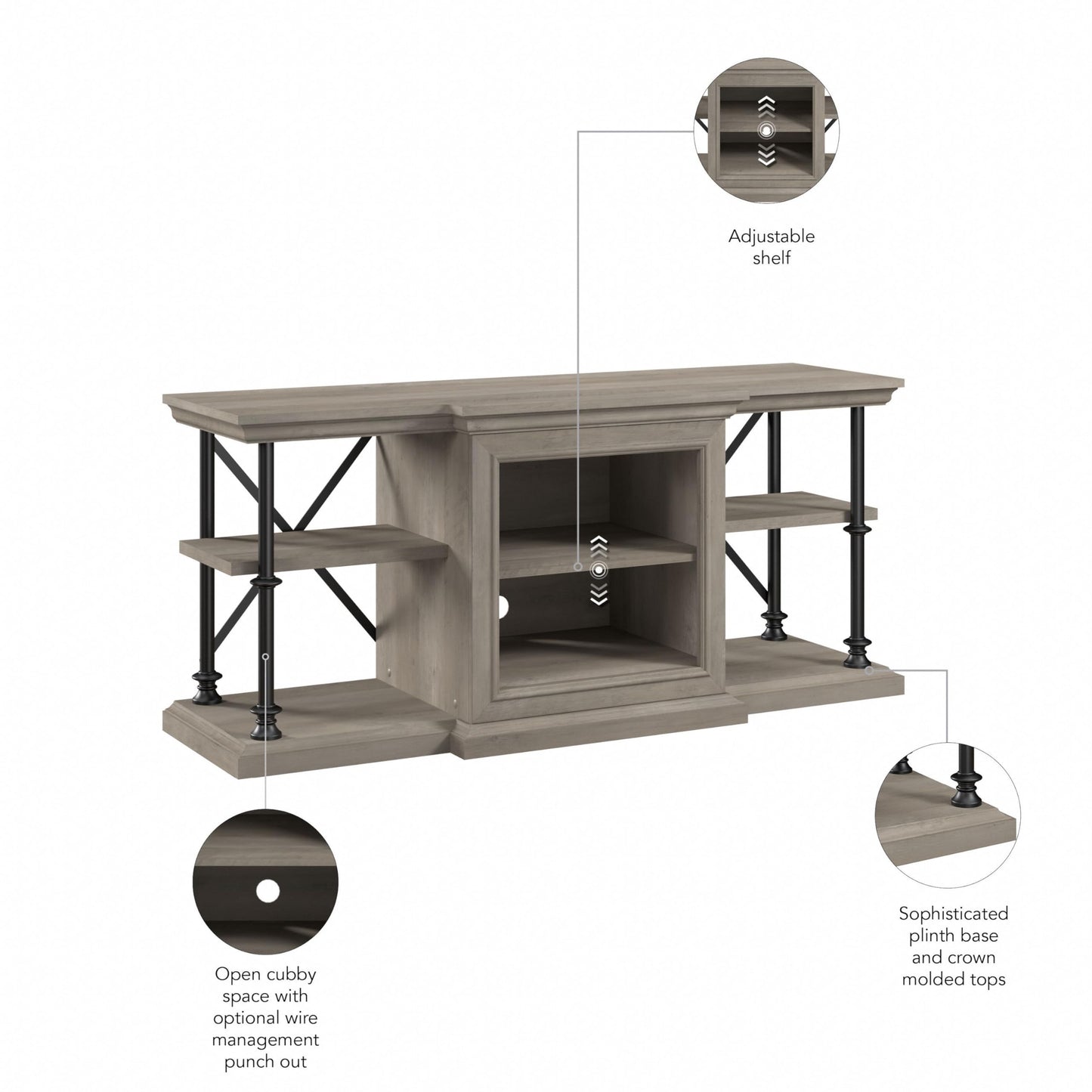 Bush Furniture Coliseum Stand for 70 Inch TV, Home Entertainment Center, 60W, Driftwood Gray