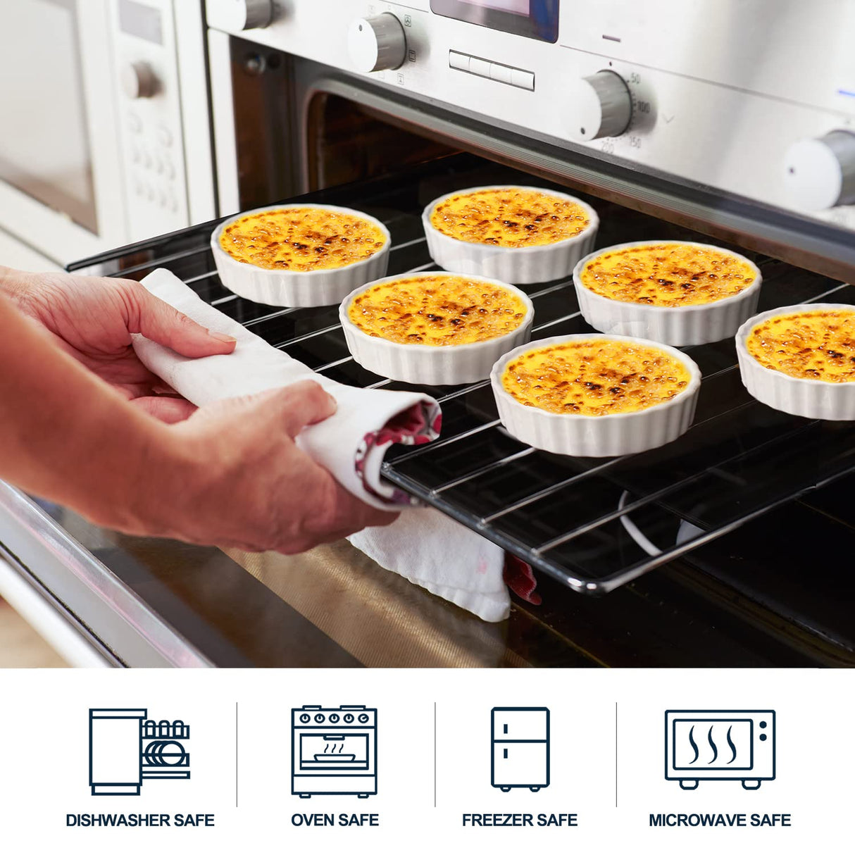 Ramekins 8 oz-Delling Creme Brulee Ramekins, Round Fluted Quiche Dishes Tart Pan, Oven Safe Ramekins for Baking, Souffle, Ramekins Set of 6, White DELLING