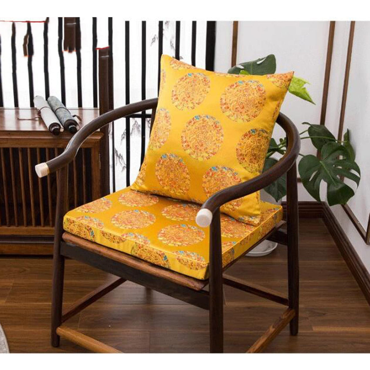 XRuixiEr Golden Printed Chinese Style Seat Cushions,Traditional Sponge Sofa Red Wooden Armchair Chair Cushion Seat Pad for Home Decor,12 Sizes-A 50x50x5cm(19.7x19.7x2 inch) XRuixiEr